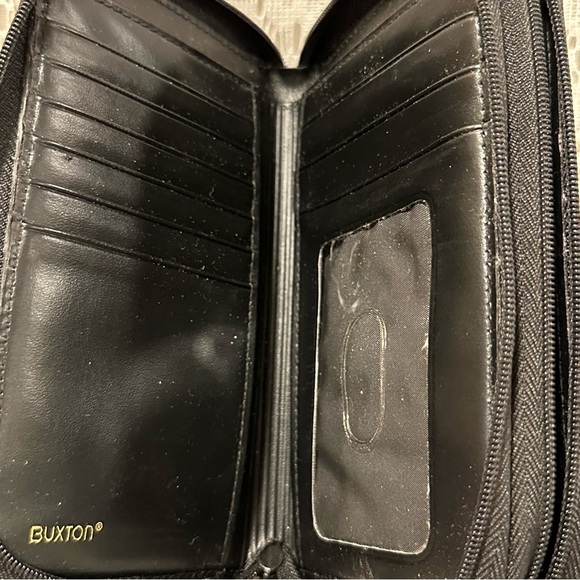 Buxton Heiress Organizer Clutch Wallet Top Grain Cowhide Leather Black 6" X 4" - Picture 4 of 8